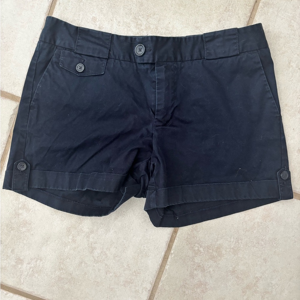 Banana Republic Navy Cotton Button-Trim Shorts